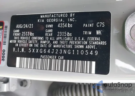 2022 Kia K5 Gt-Line z USA, uszkodzony, nr VIN 5XXG64J23NG110549